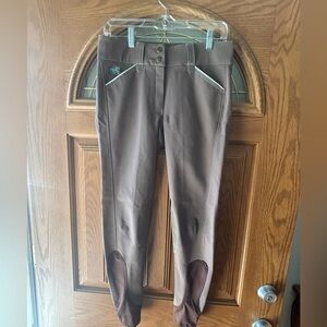 Equestrian Piper Breeches 26L Riding Pants LTBrown/Mint. piping Great Condition!